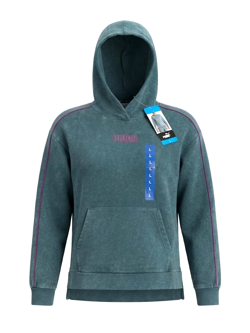 NWT Puma Women's Pullover Hoodie Sweatshirt Green Pink Trim Size Medium